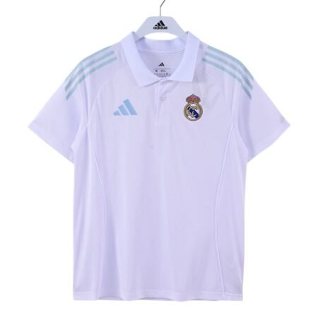 Real Madrid White Polo (Blue lines) (Superior Quality)